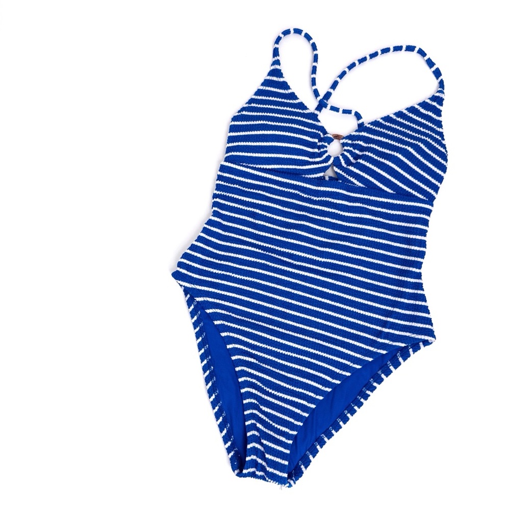Lucky Brand . Blue & White Stripe Keyhole One-Piece Swimsuit